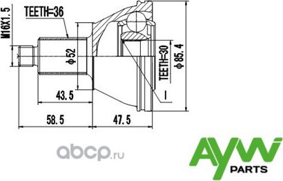 Шрус Внешний AUDI A2, SEAT Cordoba/Ibiza, SKODA Fabia, VW Polo (Aywiparts). Артикул AW1510148