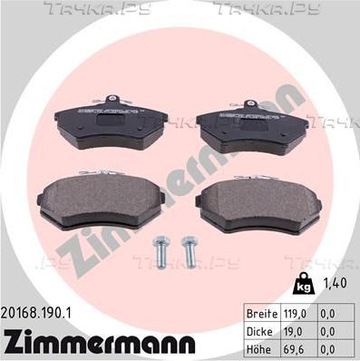 Тормозные колодки Zimmermann передние для Volkswagen Golf III 1992-1999. Артикул 20168.190.1