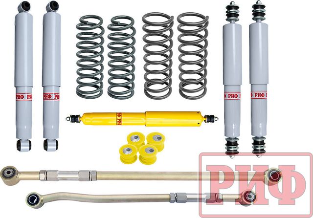 Лифт-комплект РИФ газовый для Nissan Patrol Y61 (правый руль) 1997-2000, лифт 100 мм. Артикул RIF-Y60-4-R-G
