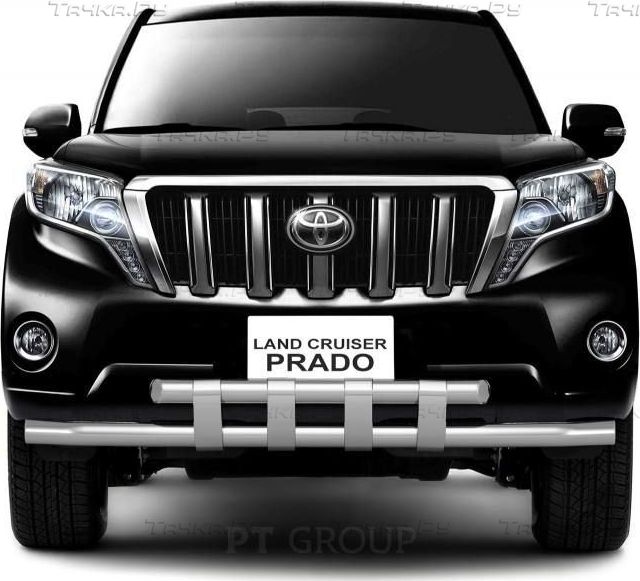 Защита PT Group переднего бампера двойная с пластинами d63/63 (НПС) для Toyota Land Cruiser Prado 150 1й Рестайлинг 2013-2017. Артикул TPR220205
