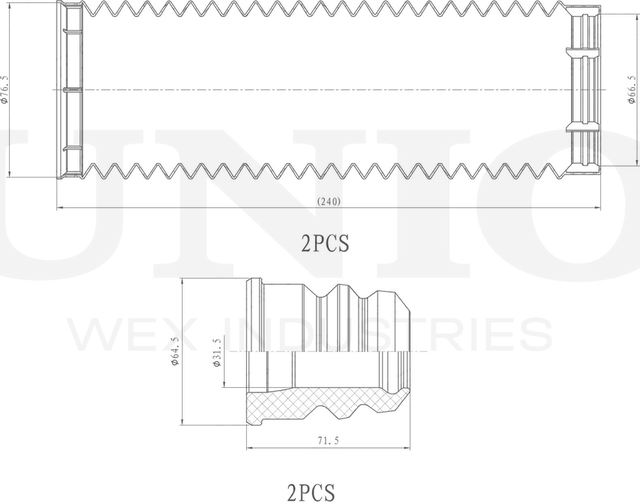 Отбойник и пыльник амортизатора, комплект (Unio). Артикул DUC-50057