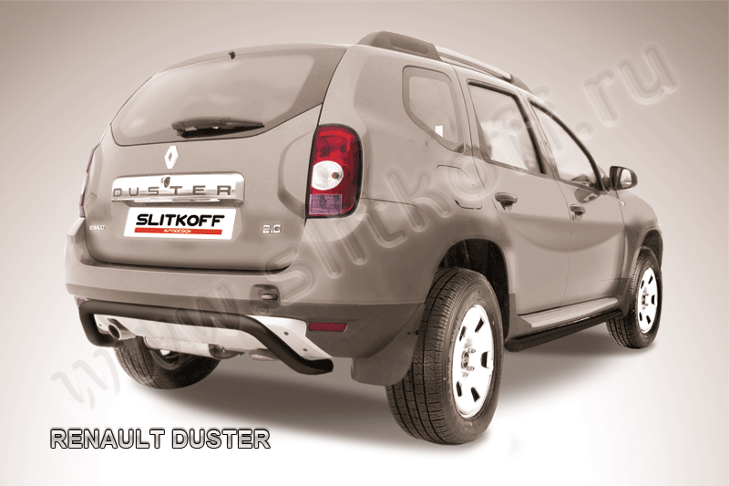 Защита Slitkoff заднего бампера d57 скоба ЧЕРНАЯ матовая для Renault Duster I 2010-2015. Артикул RD008B
