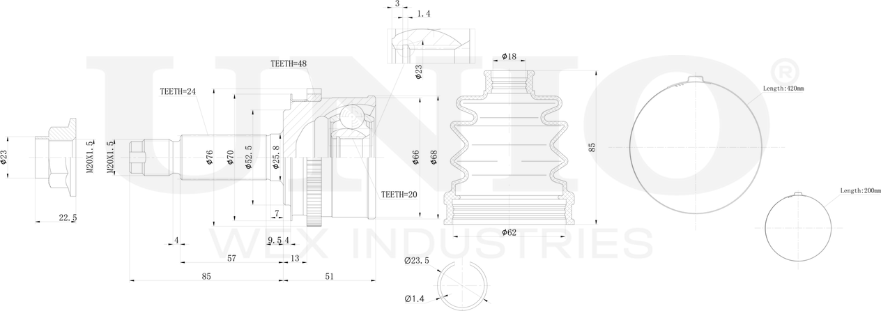 ШРУС наружный (Unio). Артикул CVJ-20224