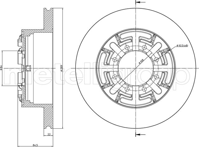 Тормозной диск Metelli задний для IVECO Daily II 1995-1999. Артикул 23-0477