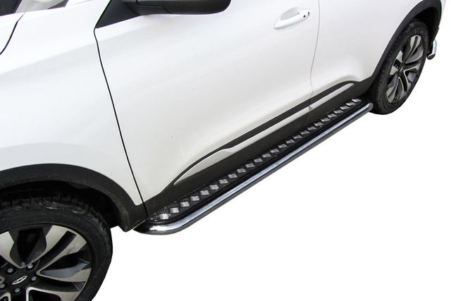 Пороги Slitkoff труба d57 с листом для Chery Tiggo 4 2017-2026. Артикул CT4-005