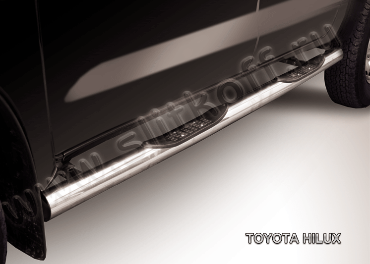 Пороги Slitkoff труба d76 с проступями для Toyota Hilux VII 2008-2011. Артикул THL009