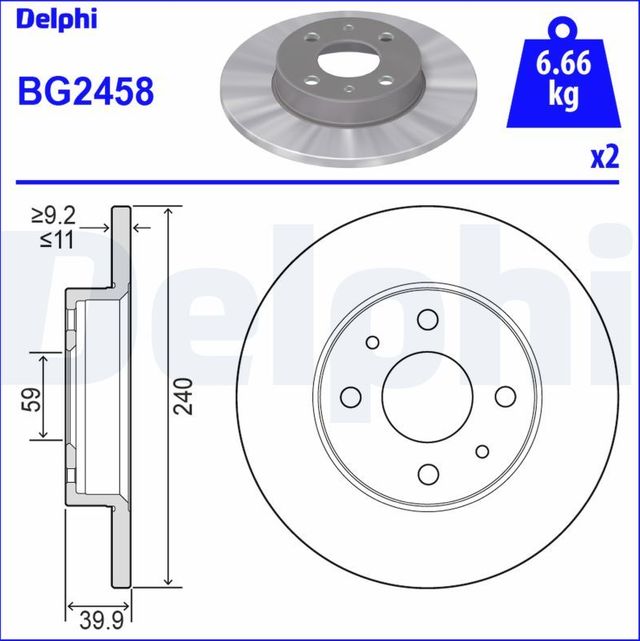 Тормозной диск Delphi передний для Fiat Cinquecento 1992-1999. Артикул BG2458