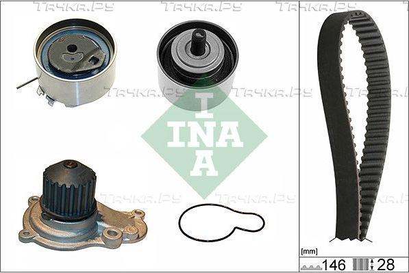 Помпа (водяной насос) с комплектом ремня ГРМ Ina для Jeep Wrangler II (TJ) 2003-2007. Артикул 530 0641 30