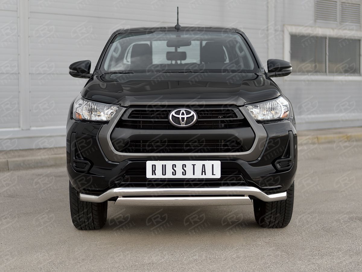 Защита RusStal переднего бампера d63 волна d75х42 дуга для Toyota Hilux VIII 2020-2026. Артикул THZ-003493