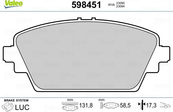 Тормозные колодки Valeo. Артикул 598451