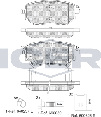Тормозные колодки Icer задние для Nissan Navara D23 2015-2026. Артикул 182343