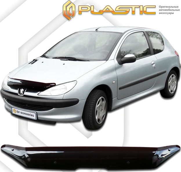 Дефлектор СА Пластик для капота (Classic черный) Peugeot 206 2003-2009. Артикул 2010010112646