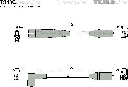 Высоковольтные провода (провода зажигания) (комплект) Tesla. Артикул T843C