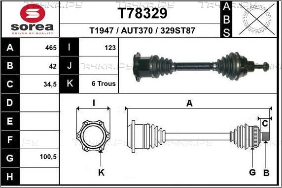 Полуось (привод в сборе, приводной вал) EAI. Артикул T78329