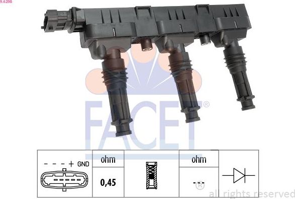 Катушка зажигания Facet Made in Italy - OE Equivalent. Артикул 9.6298