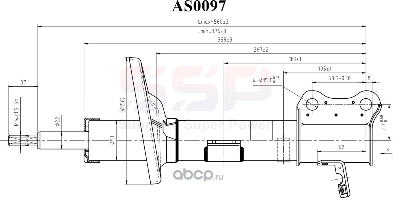 Амортизатор 334288 485302570 (SSP). Артикул AS0097