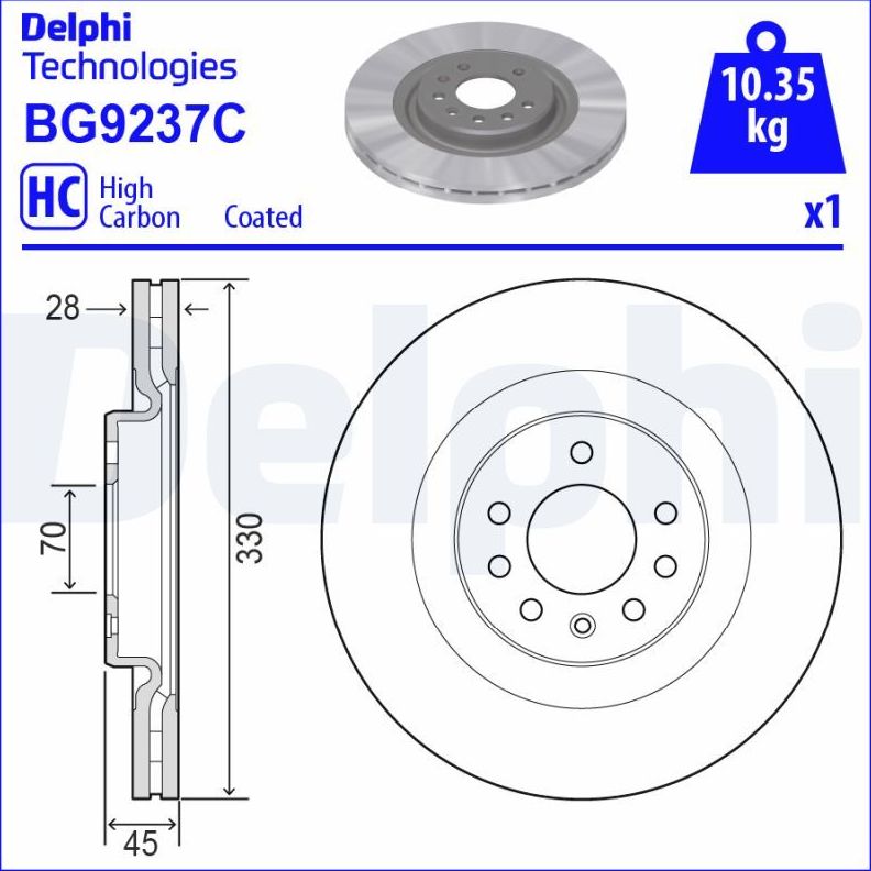 Тормозной диск Delphi. Артикул BG9237C