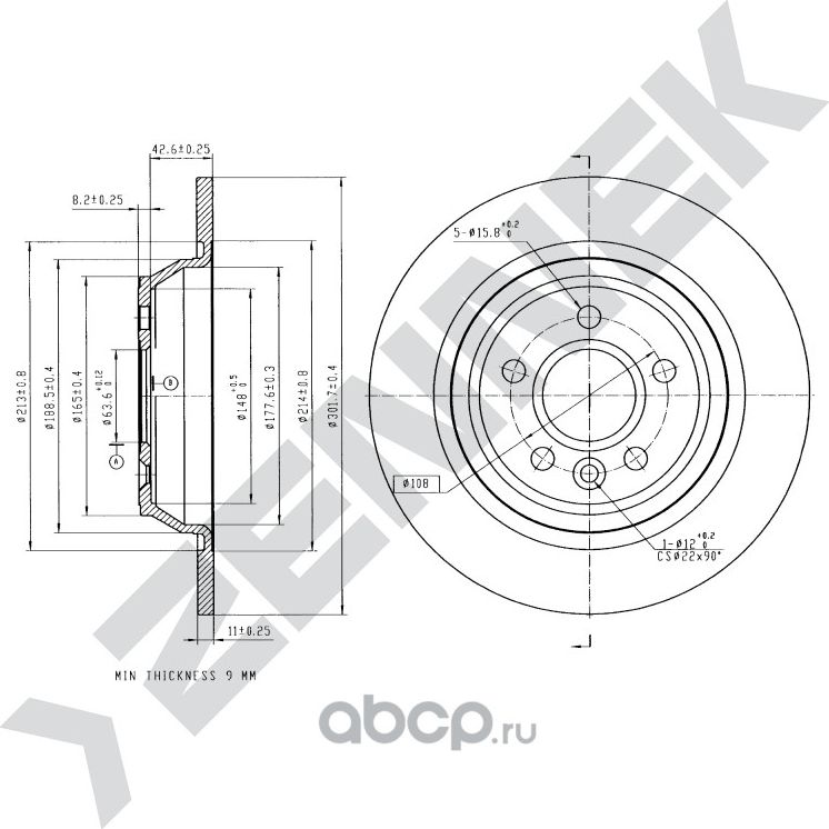 Диск тормозной задний FORD FOCUS 04-13 GALAXY 06-15 (Zennek). Артикул DBD0105