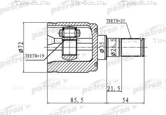 Шрус внутренний (граната) Patron для Hyundai Getz I 2002-2009. Артикул PCV1344