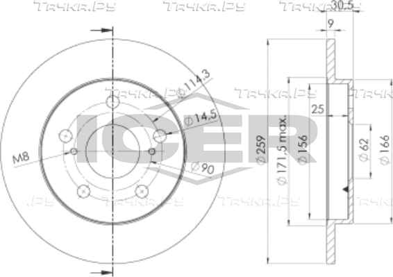 Тормозной диск Icer задний для Toyota Corolla E140, E150 2006-2014. Артикул 78BD2889-2