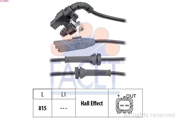 Датчик ABS Facet Made in Italy - OE Equivalent задний правый/левый для Peugeot 308 I 2007-2014. Артикул 21.0063