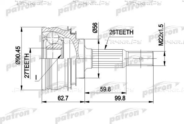 Шрус наружный (граната) Patron для Toyota Camry 10 (V10, XV10) 1991-1996. Артикул PCV1207
