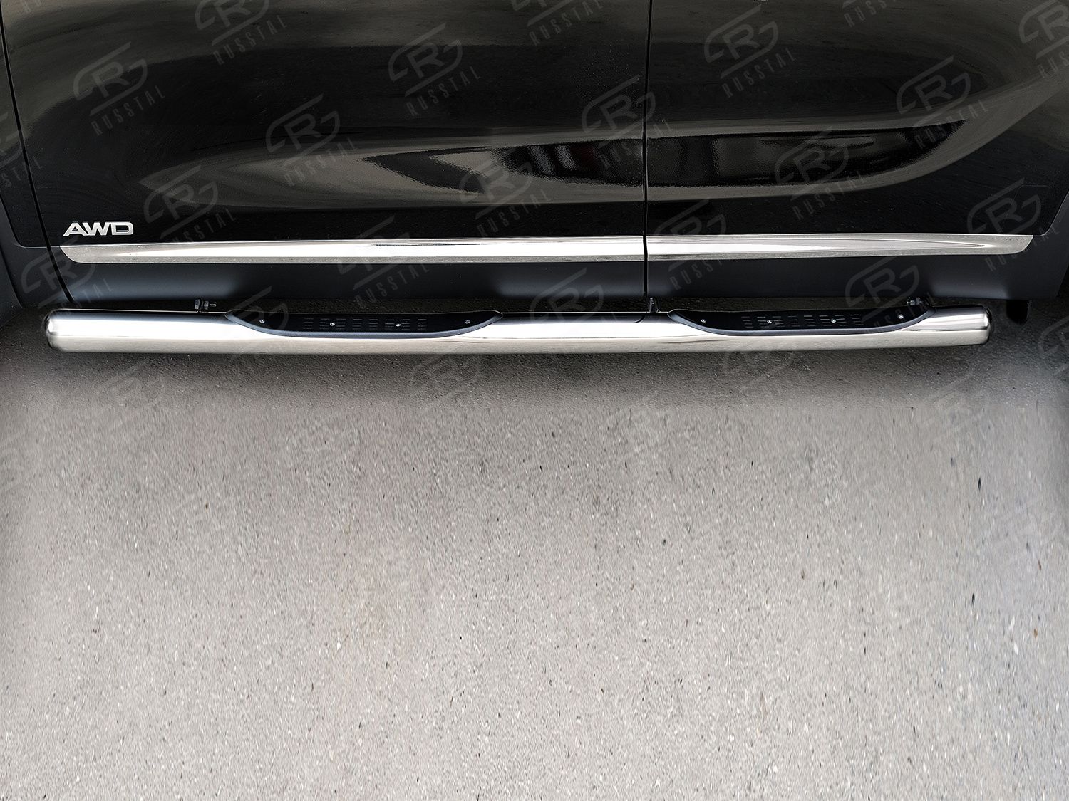 Защита порогов РусCталь труба d76 с накладкой (вариант 3) для Kia Sorento III Prime 2014-2017. Артикул KSPT-0022103