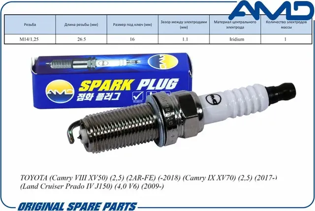 Свеча зажигания (Iridium) TOYOTA (Camry VIII XV50) (2,5) (2AR-FE) (-2018) (AMD). Артикул AMD.PL84