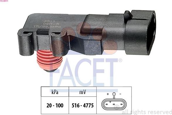 Датчик абсолютного давления (ДАД, MAP) Facet Made in Italy - OE Equivalent для Saab 9-7X 2004-2012. Артикул 10.3011