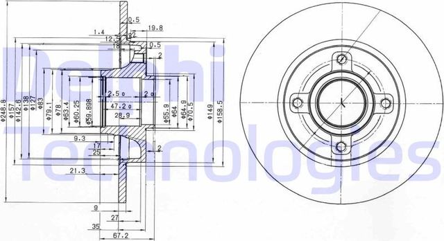 Тормозной диск Delphi задний для Citroen C4 I 2004-2011. Артикул BG3962