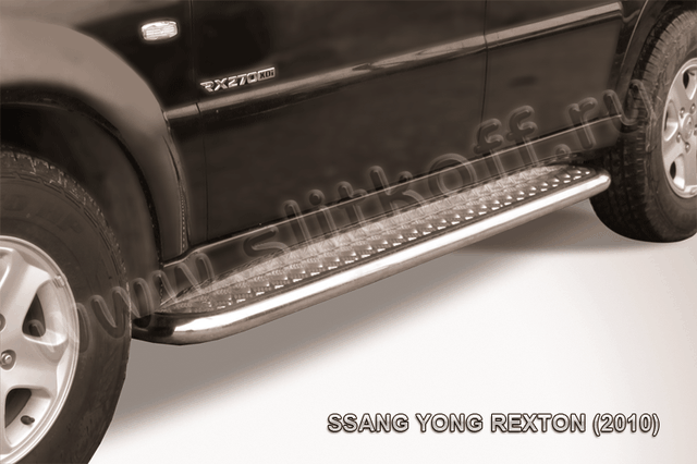 Пороги Slitkoff труба d57 с листом для SsangYong Rexton II 2010-2012. Артикул SSR010
