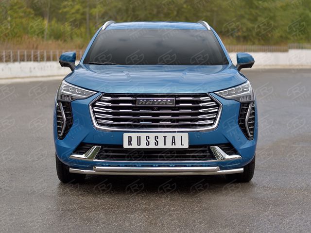 Защита RusStal переднего бампера d42 секции-d42 дуга для Haval Jolion 1.5 2WD (кроме Comfort) 2021-2026. Артикул HJOLZ-003986