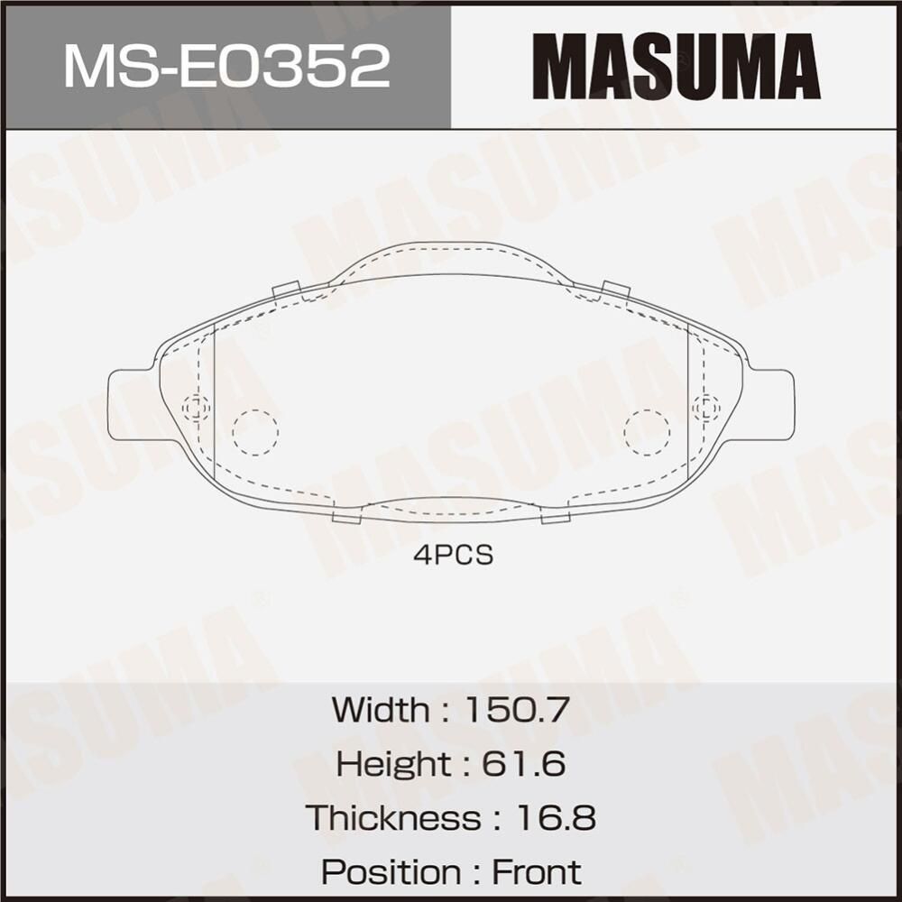 Колодки дисковые MASUMA, PN0450 front (1/12) Masuma. Артикул MSE0352