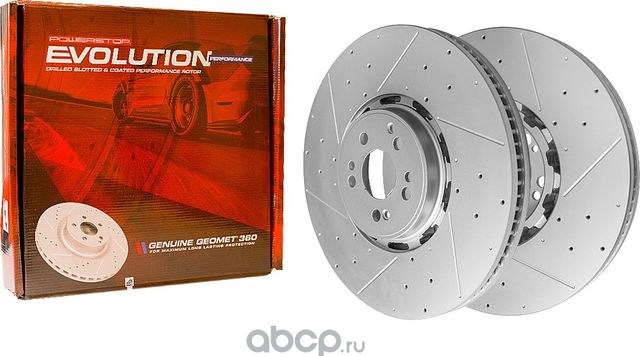 Передний тормозной диск Evolution с перфорацией и насечками, в покрытии GEOMET P (Powerstop). Артикул CBR6530