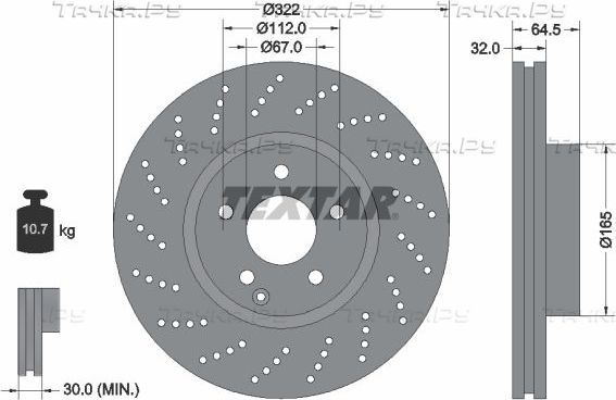 Тормозной диск Textar Pro+ передний для Mercedes-Benz E-Класс IV (W212, S212, C207) 2009-2016. Артикул 92163405