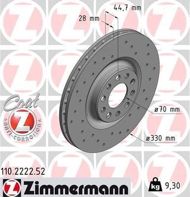 Тормозной диск Zimmermann SPORT Z передний для Alfa Romeo Giulia II (952) 2016-2026. Артикул 110.2222.52