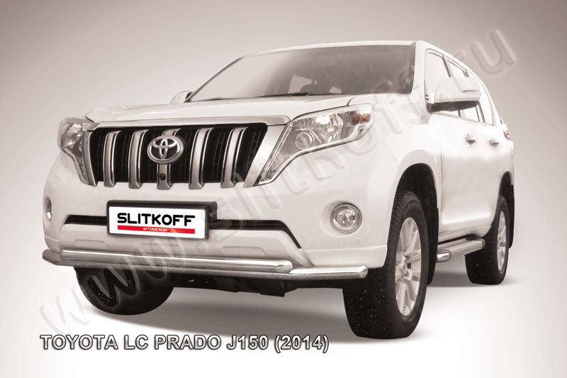 Защита Slitkoff переднего бампера d57/57 двойная для Toyota Land Cruiser Prado 150 2013-2017. Артикул TOP14-004