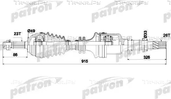 Полуось (привод в сборе, приводной вал) Patron. Артикул PDS0266