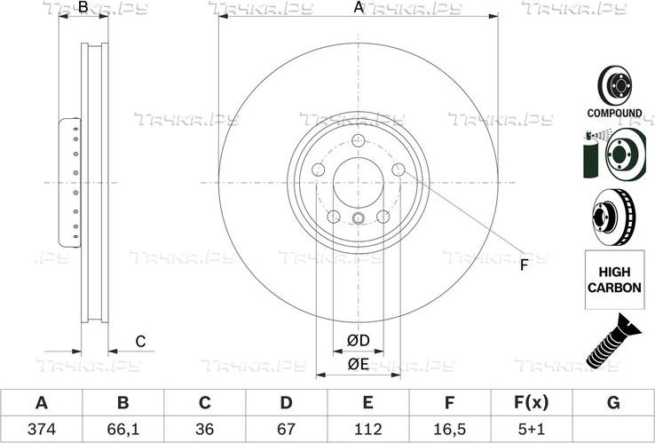 Тормозной диск Bosch передний правый для BMW 6 IV (G32) 2017-2026. Артикул 0 986 479 F54