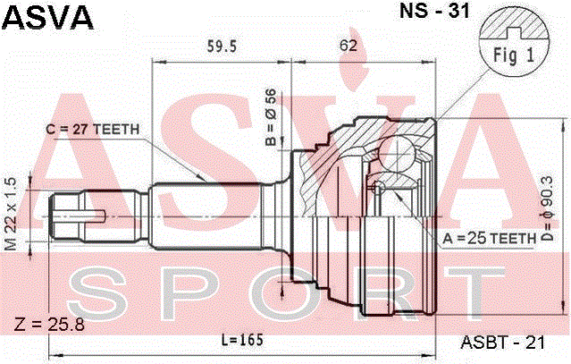 Шрус наружный (граната) Asva. Артикул NS-31