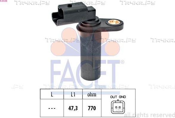 Датчик положения коленвала Facet Made in Italy - OE Equivalent для Renault Laguna III 2007-2015. Артикул 9.0538