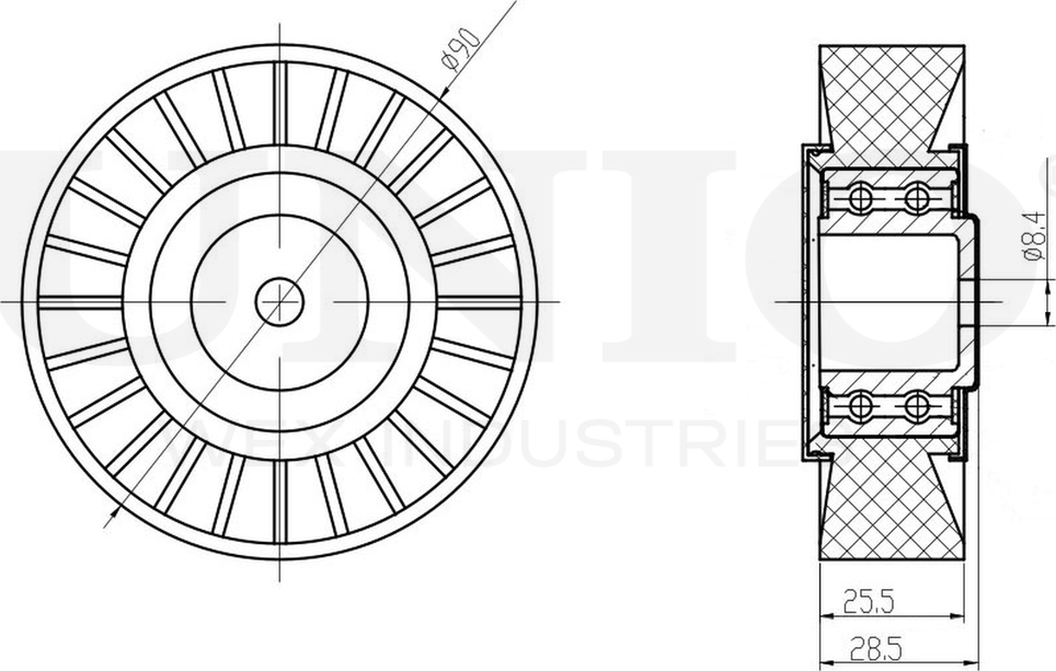 Ролик поликлинового ремня направляющий (Unio). Артикул TNS-10093