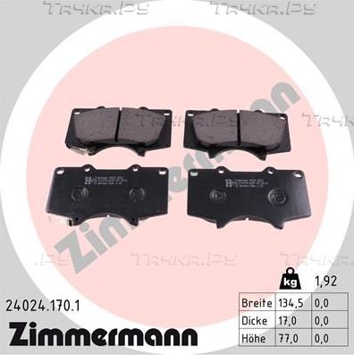 Тормозные колодки Zimmermann передние для Lexus GX II 2010-2026. Артикул 24024.170.1