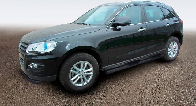 Защита порогов Slitkoff d76 с проступями для Zotye T600 2013-2026 Черная. Артикул ZOT-003В