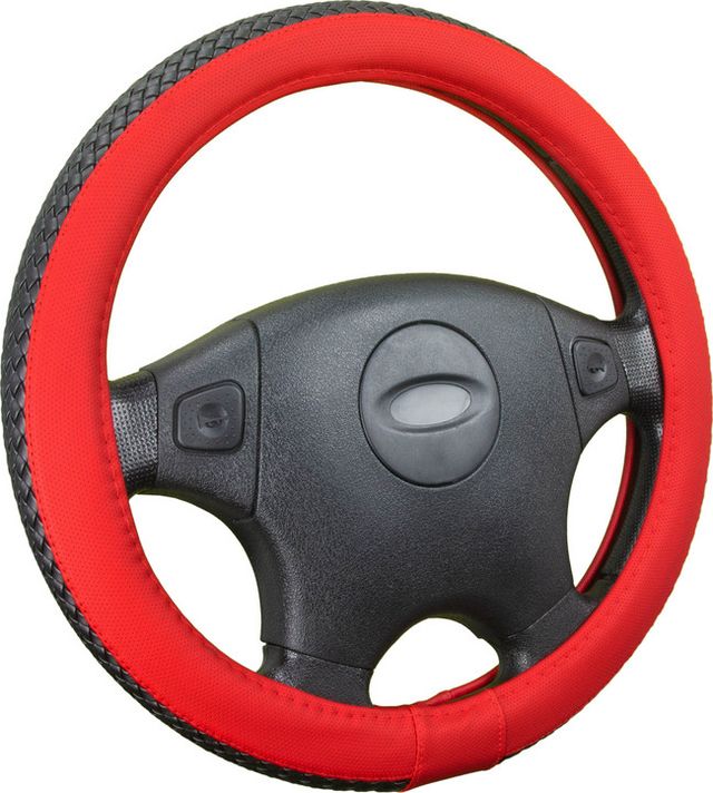 Оплётка на руль CarFashion Braid (размер M, экокожа, цвет ЧЕРНЫЙ/КРАСНЫЙ). Артикул 31554