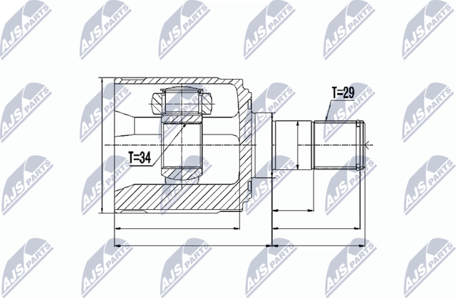 Шрус внутренний (граната) NTY передний левый для Honda Accord VII 2004-2008. Артикул NPW-HD-018