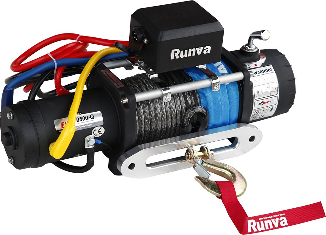 Лебёдка электрическая высокоскоростная 12V Runva 9500 lbs 4350 кг (синтетический трос). Артикул EWX9500S-Q-SR