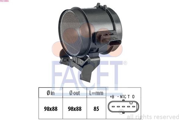 Датчик массового расхода воздуха (ДМРВ) Facet Made in Italy - OE Equivalent. Артикул 10.1355