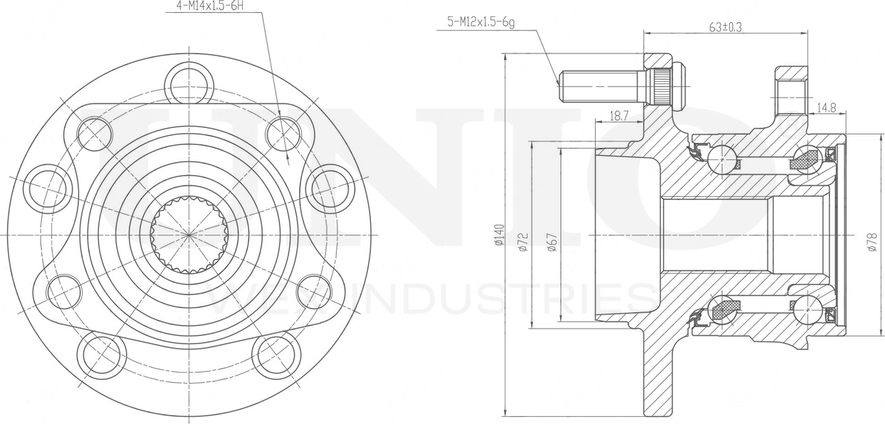 Ступица колеса с интегрированным подшипником (Unio). Артикул HUB-20152