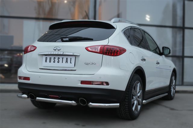 Защита RusStal заднего бампера уголки d63 (секции) для Infiniti QX50 2014-2017. Артикул IQXZ-001970